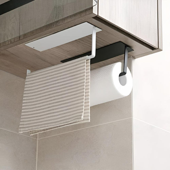Adhesive Wall-Mounted Paper Towel Holder | No Drilling Required | Space-Saving | Bathroom and Kitchen Organizer | Durable Iron | Easy Installation | Holds Paper Towels, Cutting Boards & Disposable Bags