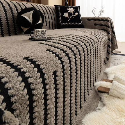 Plush Microfiber Tufted Sofa Protector | Vintage-Inspired | Thick & Warm | Non-Slip Grip | Machine Washable | Fits Sofas, Loveseats, Sectionals | Adds Comfort & Style | Symmetrical Linear Pattern