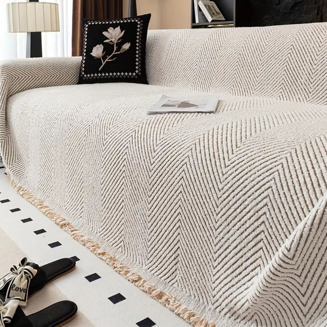 Herringbone Sofa Cover | Stripe Design | Non-Slip Protection | Durable Microfiber | Stain & Spill Resistant | Pet Hair Shield | Secure Fit | Machine Washable | Lightweight Comfort | Home Decor Transform