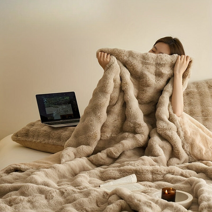 Double-Sided Faux Rabbit Fleece Blanket | Soft Plush Comfort for Bedroom, Living Room & Travel | Cozy All-Season Use