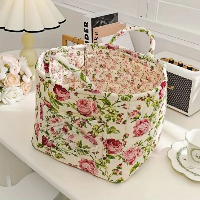 Charming Country-Style Floral Canvas Storage Basket | Organize Essentials with Durable, Lightweight Design | Perfect for Clothes, Shoes, and Accessories | Elegant, Practical Home Addition