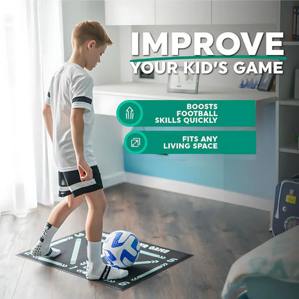 Football Skills Enhancement Mat | 2x2m Training Space | Video Program Included | Indoor Soccer Training Tool | Improve Dribbling, Coordination & Endurance | Ideal for Aspiring Football Players