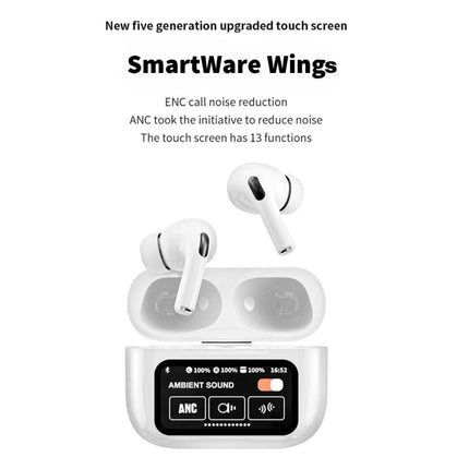 Wings Noise Cancelling Touch Screen Earbuds | Bluetooth 5.4 Wireless | Built-in Speaker | IPX4 Waterproof | Spatial Audio | Lanyard Holes | Dual Ear Call Reduction | Ergonomic Design | Up to 15m Range