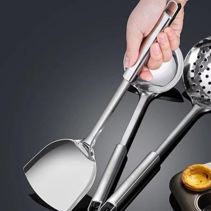 Stainless Steel Kitchen Utensils Set | 5 Pieces | Professional Grade | Ergonomic Handles | Includes Spatula, Ladle, Skimmer | Durable, Rust-Resistant & Heatproof | Dishwasher Safe | Home & Restaurant Use