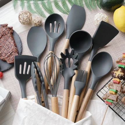 Versatile Silicone Non-Stick Kitchen Utensil Set | 12pc Collection | Heat-Resistant BPA-Free Silicone Tools | Includes Turner, Ladle, Tongs, Spatula & More | Safe for All Cookware | Dishwasher Safe