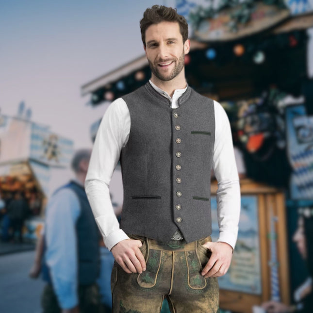 Dario | Men's Authentic Tracht Vest with Leather Suspenders for Oktoberfest | Traditional Bavarian Design