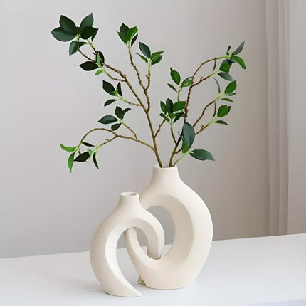 Scandinavian-Inspired Unity Vase Duo | Interlocking Ceramic Design | Modern Minimalist Decor for Lounge or Tabletop | Sustainable Materials | Includes Large and Small Vase | Timeless Neutral Tones