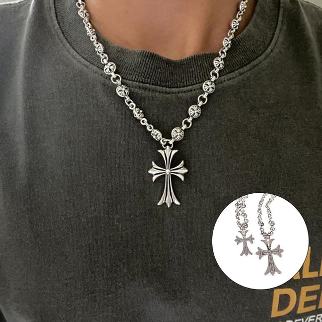Gothic Cross Necklace | Vintage Silver Finish | Adjustable Chain 50cm to 80cm | Y2K Punk Style | Unisex Fashion Accessories | Retro Pendant Design | Lightweight Durable Materials | Ideal Gift for Goth Lovers