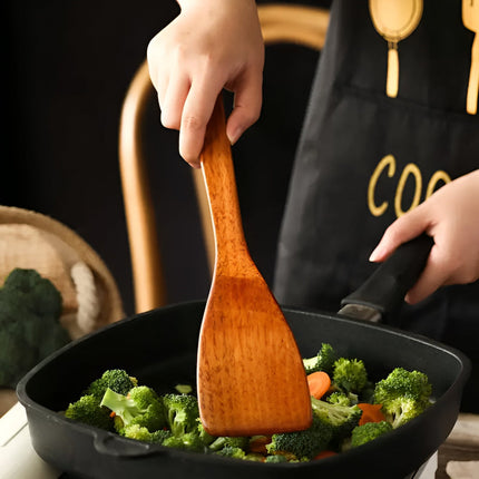 Premium 4-Piece Wooden Kitchen Utensil Set | Durable Hardwood Tools | Scratch-Free for Non-Stick Cookware | Includes Ladle, Spatulas & Spoon | Easy to Clean | Space-Saving Storage with Hanging Holes