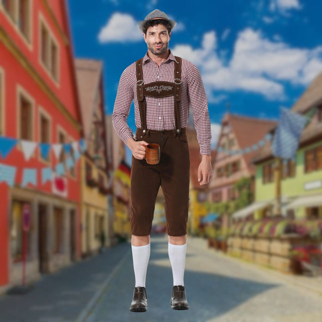 Hugo Men's Traditional Bavarian Lederhosen Outfit | Three-Piece Oktoberfest Attire with Leather Suspenders & Embroidery