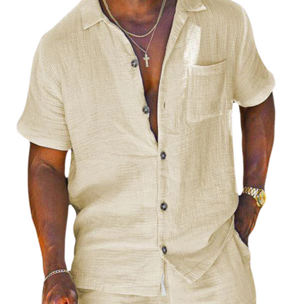 Men's Button-Up Shirt & Trousers Set | Relaxed Fit | Cool Comfort Fabric | Neutral & Earthy Tones | Effortless Summer Style | Men's Casual or Beachwear | Sizes 3XS-XL