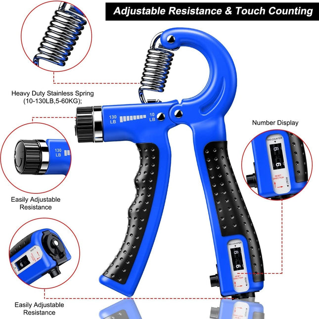 Smart Counting Hand Gripper 2 Pack | Adjustable Resistance 10-130 lbs | Forearm Wrist Finger Strength Trainer with Built-in Counter | Ergonomic Design | Injury Rehab & Exercise Equipment
