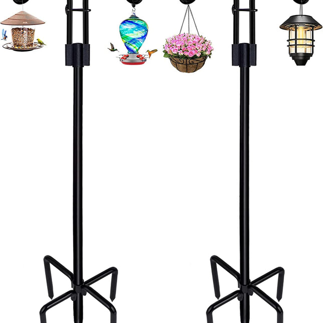 Double Shepherds Hooks | 60 Inch Bird Feeder Pole Set | Heavy Duty Metal with 5 Prongs Base | Versatile Garden Hanging Solution for Feeders, Lanterns, Plants | Rustproof Outdoor Decorative Accent