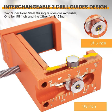 Professional Cabinetry Clamps | Aluminum Alloy Body | Stainless Steel Rods | Two Interchangeable Drill Guides | Quick Cabinet Face Frame Installation | Rubber Protection Pads | CNC Anodized Surface
