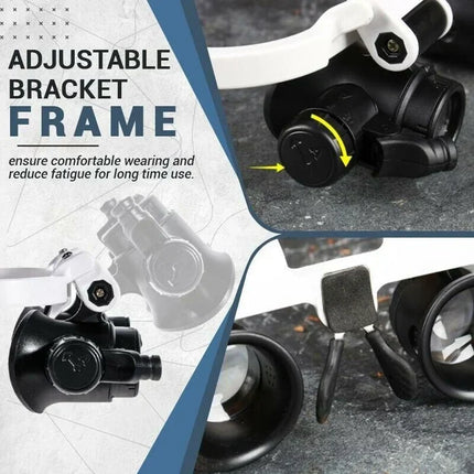 LED Magnifier Glasses | 8X 15X 23X Interchangeable Lenses | Adjustable Headband and Frame | Dual LED Lights | Ideal for Electronics, Jewelry, Watch Repair, Miniature Engraving