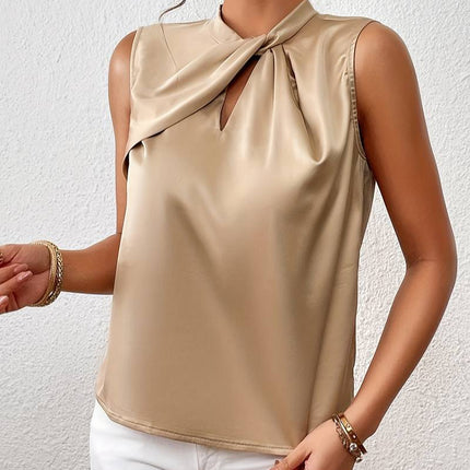 Women's Sleeveless Satin Top | Twisted Stand-Up Collar | Elegant Luxury Apparel | Chic Office & Evening Wear | Available in Multiple Colors