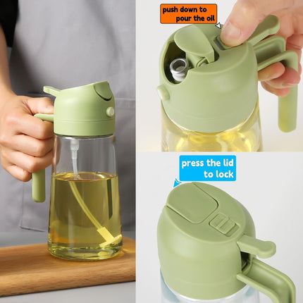 2-in-1 Oil and Vinegar Glass Dispenser Sprayer | BPA-Free | 10oz Capacity | Ergonomic Non-Slip Grip | Versatile for Cooking, Baking, Grilling | Efficient Oil Control | Dishwasher Safe