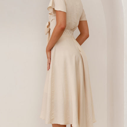 Women's High-Low Satin Dress | Sunny Daze | Champagne | Butterfly Sleeves | Fitted Waistband | Occasion Wear