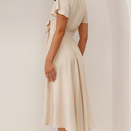 Women's High-Low Satin Dress | Sunny Daze | Champagne | Butterfly Sleeves | Fitted Waistband | Occasion Wear