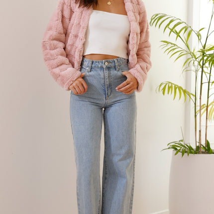 Luxe Women's Soft Faux Fur Crop Jacket | Veloura | Chic Cropped Design | Line Patterns | Metal Claw Clasp | Warm & Stylish | Versatile Outerwear | 100% Polyester | Available in XS - XL