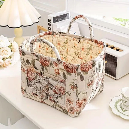 Charming Country-Style Floral Canvas Storage Basket | Organize Essentials with Durable, Lightweight Design | Perfect for Clothes, Shoes, and Accessories | Elegant, Practical Home Addition