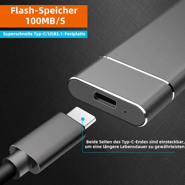 Ultra Rapid External SSD | 520 MB/s | 1TB/2TB | USB 3.1 Type-C | Shockproof Aluminum | Compact Design | Multi-OS Compatibility | Silver/Black/Blue/Red