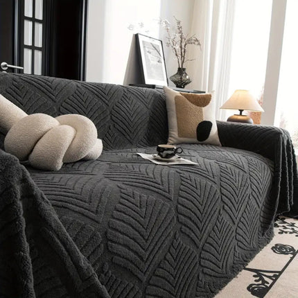 Elegant Herringbone Leaf Fleece Sofa Protector | Plush Cotton-Polyester Blend | Non-Slip, Machine Washable | Fits 2-4 Seat Sofas | Pet-Friendly Sofa Cover