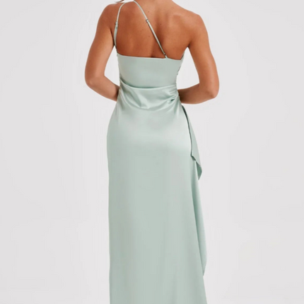 Eva | Pleated Satin Maxi Dress | One Shoulder Elegant Slit Gown for Chic Events