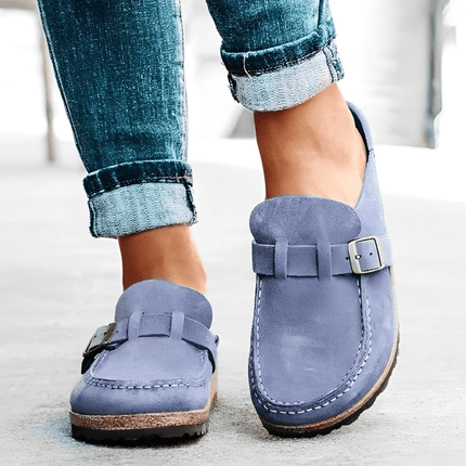 Vintage Suede Leather Mules | Open Toe | Buckle Closure | Casual Summer Footwear | Comfortable Absorbent Sole | Women's Sizes EU 35-43 | Perfect for Spring and Summer Outfits