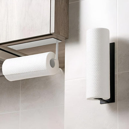 Adhesive Wall-Mounted Paper Towel Holder | No Drilling Required | Space-Saving | Bathroom and Kitchen Organizer | Durable Iron | Easy Installation | Holds Paper Towels, Cutting Boards & Disposable Bags