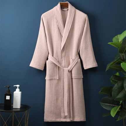 V-neck Cotton Waffle Bathrobe | Ultra-Soft | Breathable | Adjustable Waistband | Practical Pockets | Double-Layered | Relaxed Fit | Suitable for Spring, Summer, Autumn | Machine Washable | Lightweight Loungewear