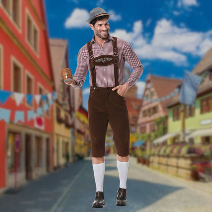 Hugo Men's Traditional Bavarian Lederhosen Outfit | Three-Piece Oktoberfest Attire with Leather Suspenders & Embroidery