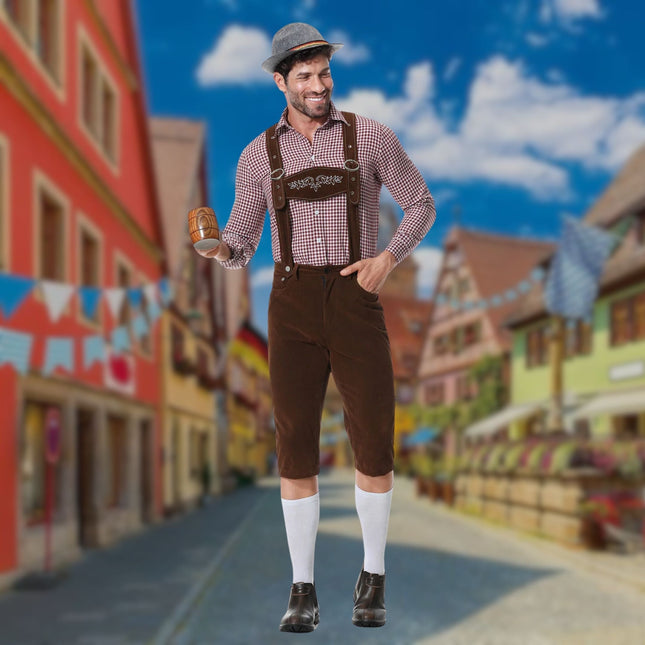 Hugo Men's Traditional Bavarian Lederhosen Outfit | Three-Piece Oktoberfest Attire with Leather Suspenders & Embroidery