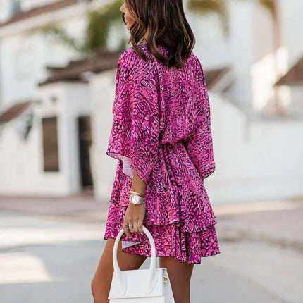 BELLA | Women's Boho Chic Floral Dress | Vibrant Summer Style | Cinched Waist & Flowing Sleeves | Versatile for Beach or City