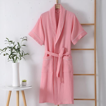 Unisex Cotton Short Sleeve Robe | Lightweight Double-Layer Gauze | Breathable & Soft | Machine Washable | Perfect for Lounging & Relaxation | Sizes M-XL | Ideal Gift for Special Occasions