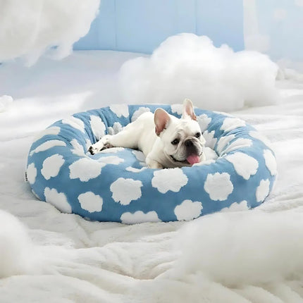 Plush Cozy Round Bed | Calming Donut Design | Anti-Slip Base | Sherpa Fabric | Ideal for Small Dogs & Cats | Supports Head & Neck | Washable Cover | 20"x20" | Perfect Pet Retreat | Up to 15 lbs