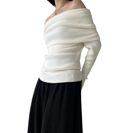 ELLIE | Women's Vintage Knitted Off-Shoulder Jumper | Chic Flattering Fit | High Stretch Comfort