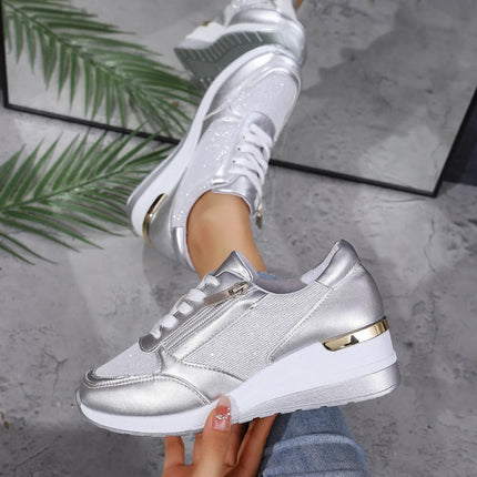 AURA | Women's Metallic Wedge Sneakers | Lightweight | Comfortable Fashion Sneakers | Trendy Shimmer Design