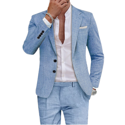 Men's Polyester Blend Suit | Two-Piece | Notched Lapel Blazer | Flap Pockets | Neutral Tones | Sizes S-3XL | Formal Business Wear | Summer Events