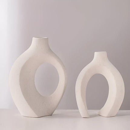 Scandinavian-Inspired Unity Vase Duo | Interlocking Ceramic Design | Modern Minimalist Decor for Lounge or Tabletop | Sustainable Materials | Includes Large and Small Vase | Timeless Neutral Tones