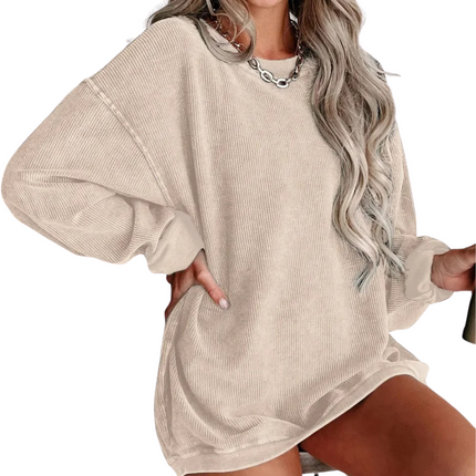 JATE | Women's Corduroy Pullover | Oversized Casual Crewneck | Adjustable Drawstring Hem | Soft Comfortable Fabric