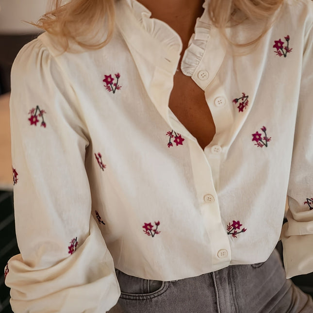 Floral Print Ladies Top | Elegant Design | Breathable Fabric | Feminine Touches | Perfect for Office, Casual, or Evening Outfits | Spring to Autumn Wardrobe Staple