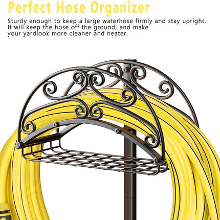 Heavy Duty Metal Garden Hose Holder | Freestanding Lawn Organizer | Supports 150ft Hose | Rust-Proof Steel Construction | 42.3" Tall | Detachable Yard Hose Stand | Outdoor Hose Management Solution
