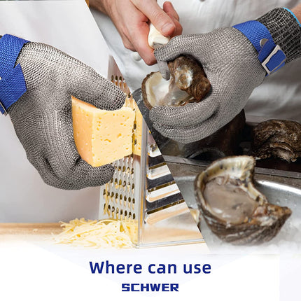 Food Grade Stainless Steel Mesh Glove | ANSI A9 Cut Resistance | For Kitchen & Meat Processing | Adjustable Wrist Strap | Eco-Friendly | Right or Left Hand Use | Easy Clean & Dishwasher Safe