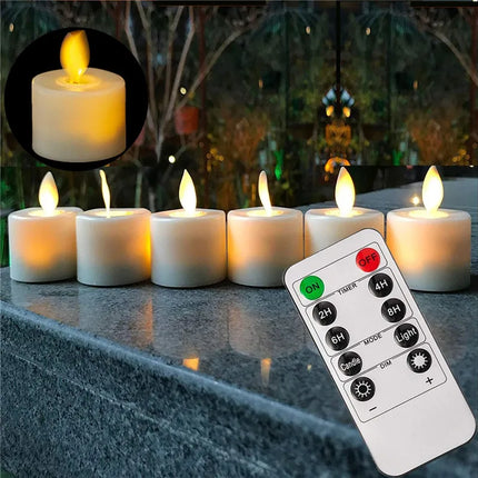 Flameless LED Candle Set | Flickering Moving Wick Effect | Remote Controlled | Safe Decorative Lighting for Christmas & Weddings | Realistic Flame Ambiance | Plastic | 4.8 x 3.7 cm