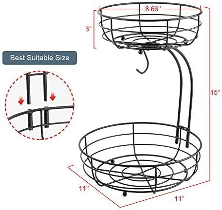Iron 2-Tier Kitchen Fruit Vegetable Organizer with Banana Hanger | Raised Feet Stability | Easy Assembly | Classic Ferric Art Design