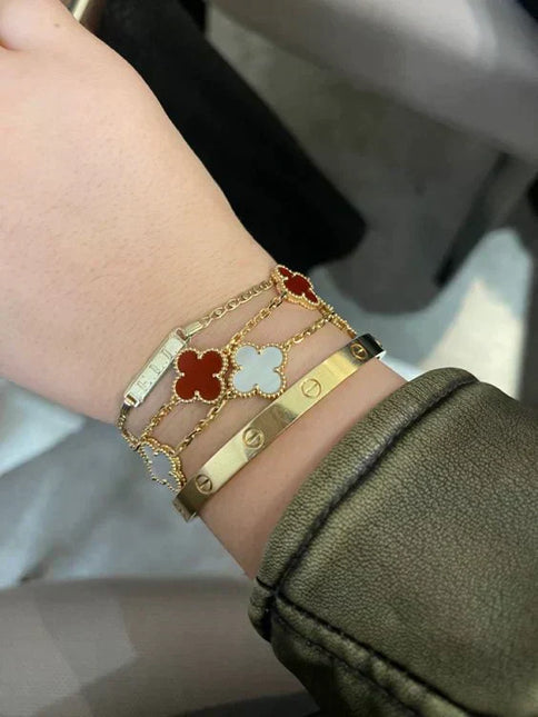 Marrakech Inspired | Red Clover Charm Bracelet | Gold Chain | Exotic Luxury Jewelry
