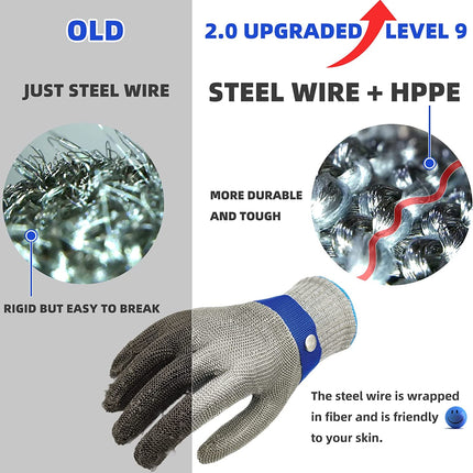 Food Grade Stainless Steel Mesh Glove | ANSI A9 Cut Resistance | For Kitchen & Meat Processing | Adjustable Wrist Strap | Eco-Friendly | Right or Left Hand Use | Easy Clean & Dishwasher Safe