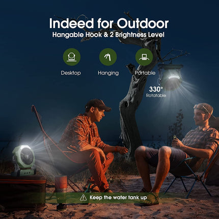 Portable 8-Inch Misting Fan | 10000mAh Rechargeable Battery | 3 Speed Settings & LED Light | With Water Tank for Continuous Spray | Quiet Brushless Motor | Versatile Hanging & Standing Options