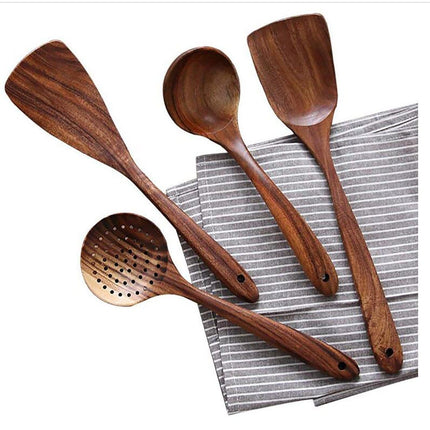Teak Wooden Cooking Utensil Set | Scratch Resistant | Heat Resistant | Durable Wood | Non-Stick Friendly | Kitchen Declutter Solution | Healthier Kitchen Choice